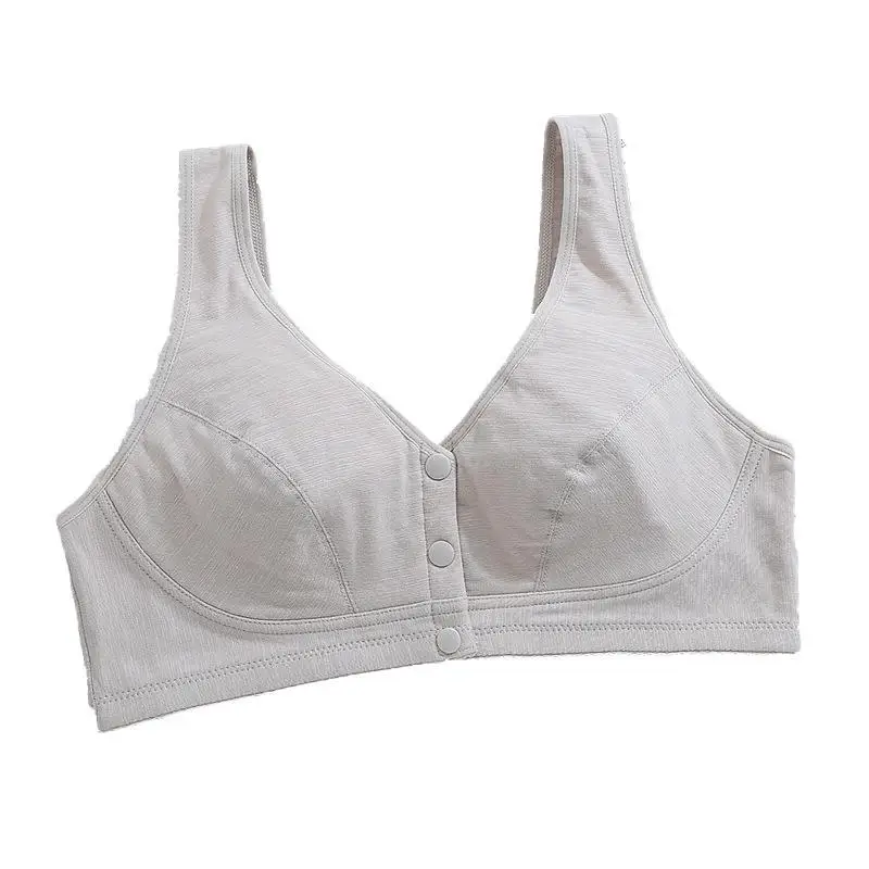 

19 New Front Buckle Vest Wide Shoulder Strap Middle-aged Underwear Bra Removable Cotton Pad Large Size Nursing Slub