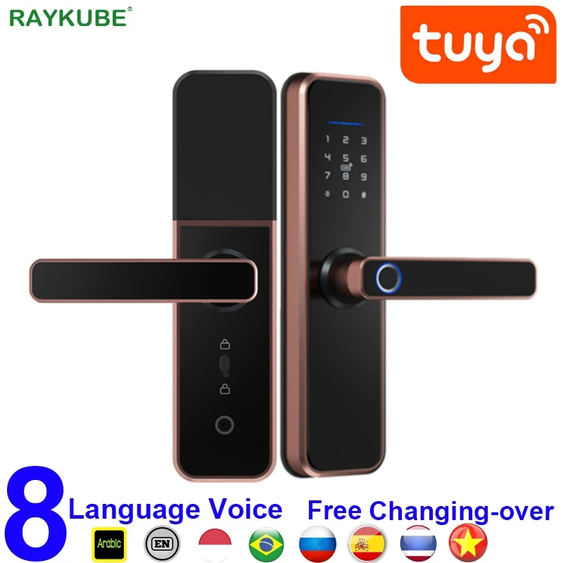 

RAYKUBE X5 умный замок биометрический дверной замок отпечатков пальцев Tuya приложение беспроводной БЕСКЛЮЧЕВОЙ WiFi Замок встроенный восемь язык...