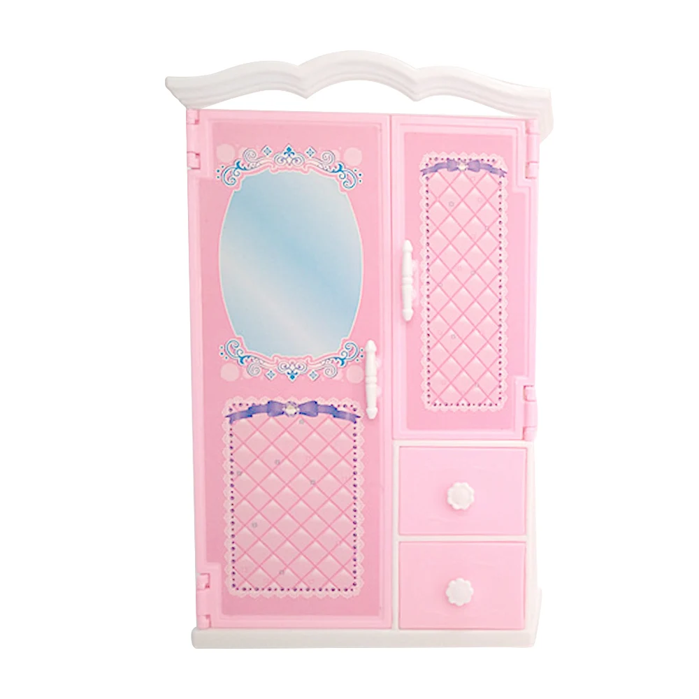 Детская симпатичная пластиковая мини кукольная мебель розовый Шкаф кукольный