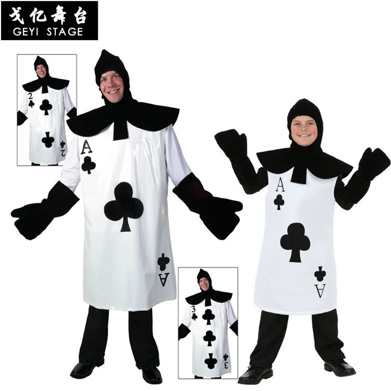 

Halloween Alice in Wonderland Costumes Soldier Cosplay Poker Plum Blossom A Clothes Black and White Parent-child Poker Costum