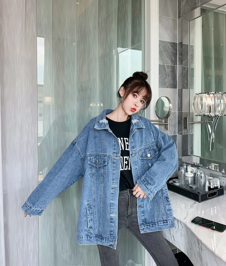 

Plus Size S-5XL Women Denim Jacket 2020 Autumn Winter Loose Jackets Full Sleeve Jacket Female Coats Outerwear Oversize WJ136