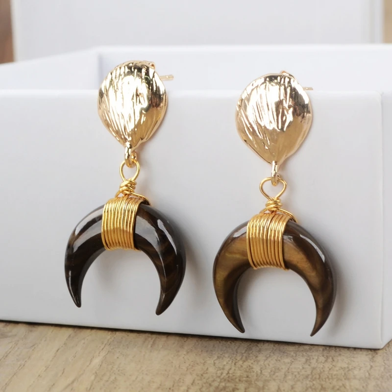 Модные серьги в форме рога золотого цвета Обмотка из проволоки Радужная оболочка