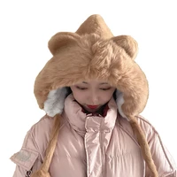 2021 bomber hats for women winter bear ears cute girls soft waxy plush cap warm protection female lei feng hat student snow hat