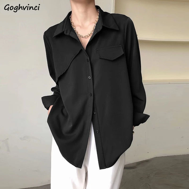 Women Shirts Temperament Simple Fashion Turn-down Collar Long Sleeve Spring Thin All-mach Elegant Of