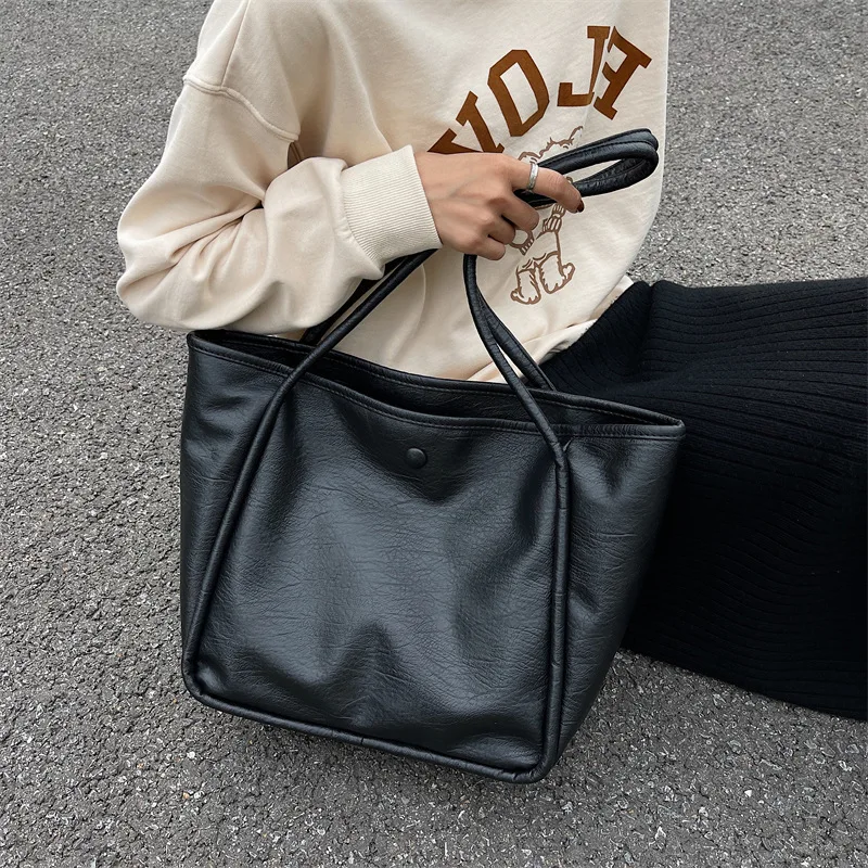 

Retro Cool Solid Color PU Satchels Bags 2021 Autumn Winter New Fashionable Shoulder Bag European American Fashion Trend Totes