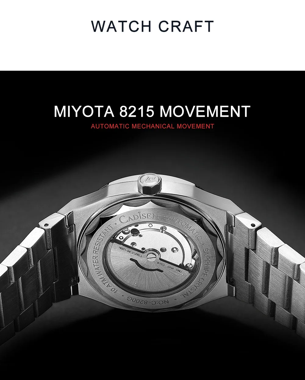 Часы CADISEN для мужчин роскошные автоматические мужские часы MIYOTA-8215 механизм с