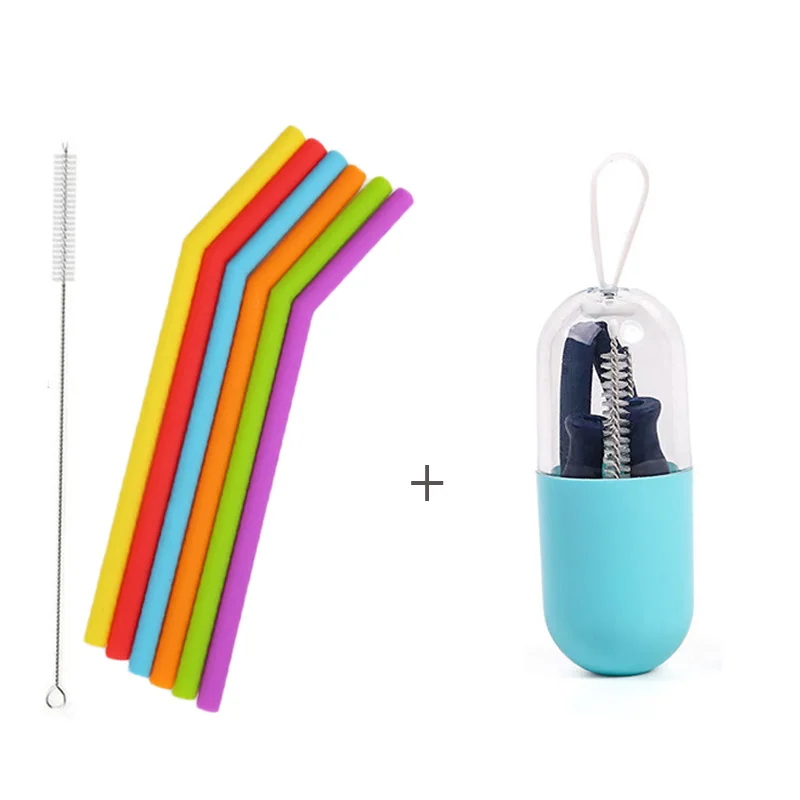 6color straw -Blue EIMAI Складная Силиконовая трубочка Складные Многоразовые питьевой соломы с переносной чехол и Чистящая Щетка для путешествий Офис - Цвет: 6color straw -Blue