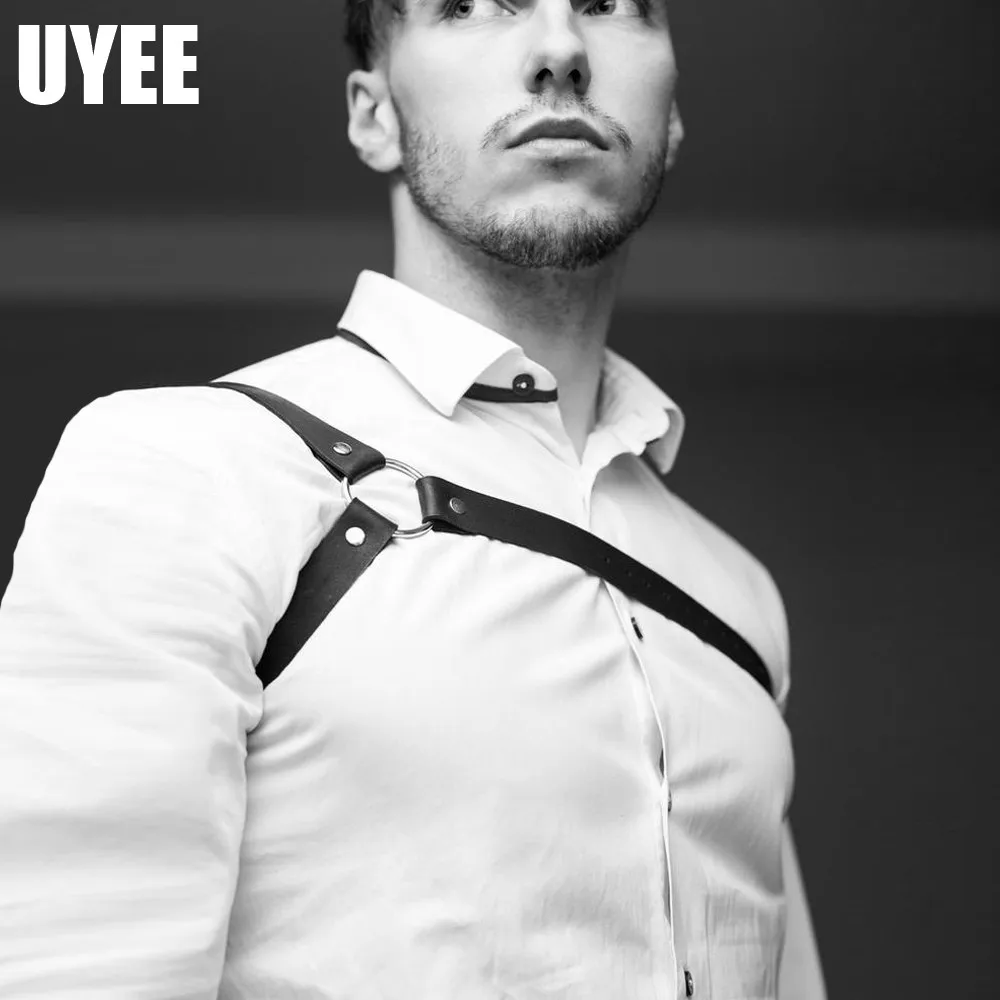 UYEE кожаный ремень для мужчин ремни для мужчин готические Подвески модные Наплечные ремень чулки цепь Harajuku сексуальный интимный бондаж панк