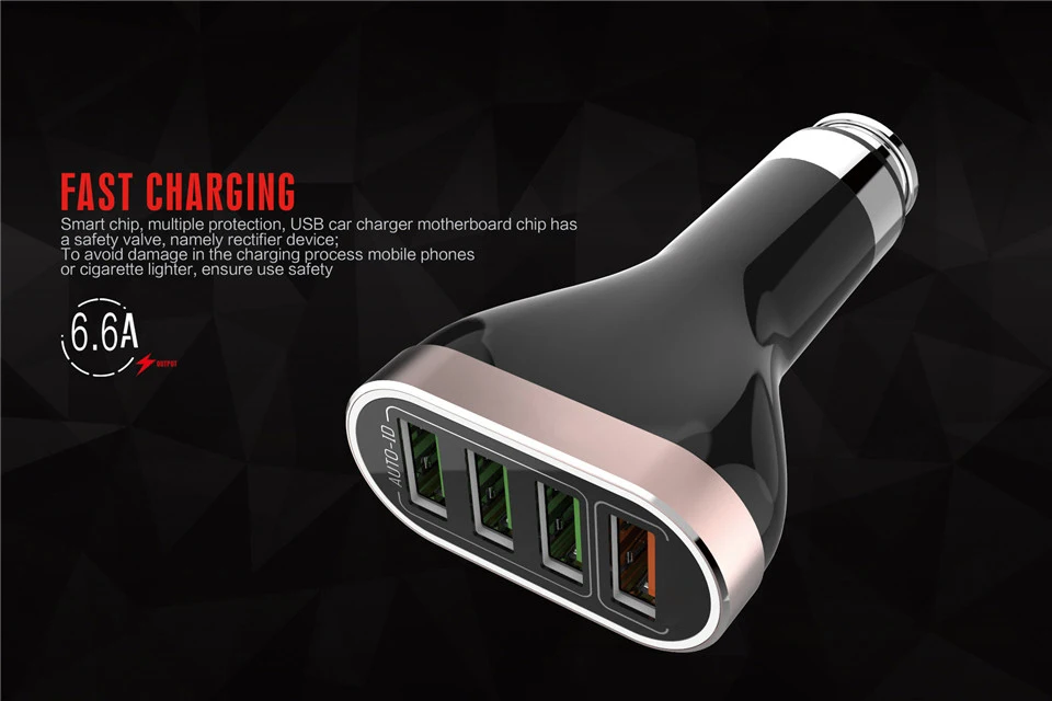 Автомобильное зарядное устройство с несколькими портами USB, быстрая зарядка 3,0 QC 3,0, металлическое автомобильное зарядное устройство с 4 портами, универсальное быстрое зарядное устройство для мобильного телефона, автомобильное зарядное устройство