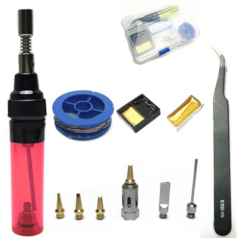 14PCs Red 3 в 1 бутановый газовый сварочный паяльник переносной сварочный фонарь для ручки горелки газовый паяльник беспроводной бутановый наконечник инструмент - Цвет: 14PCs Red