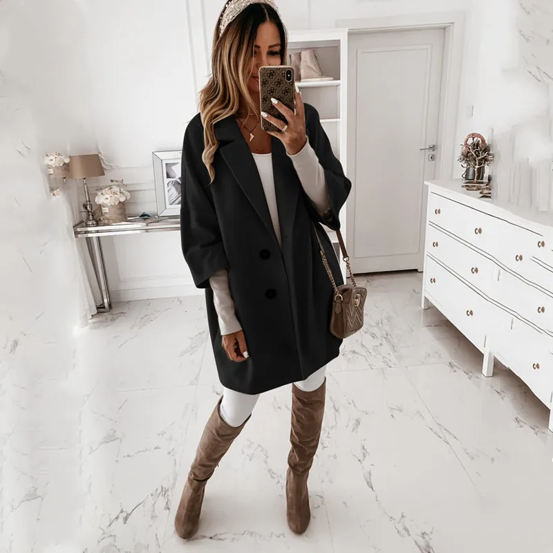 

Women's Trench Coat Casual Loose Women's Autumn Coat Button Lapel Pocket Woolen Women's Windbreakers 2021 Winter Plus Size Coats