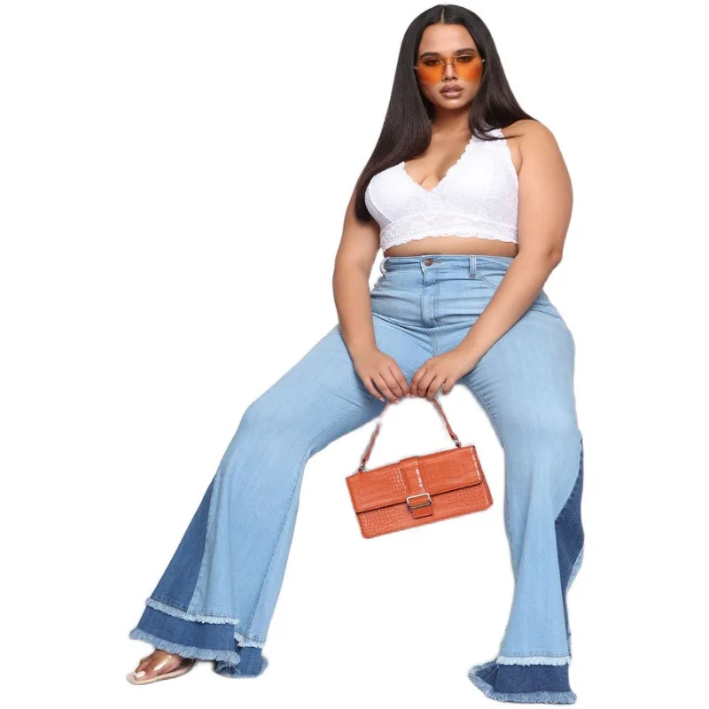 

Oversized Fashion Stitching Jeans Pants for Women Flare Jeans Fall 2020