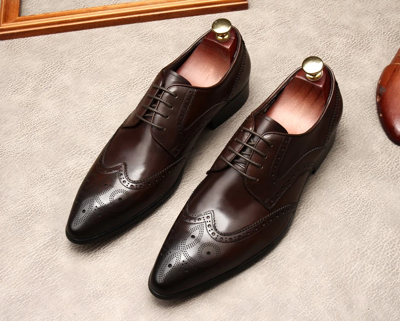 Мужские туфли-оксфорды ручной работы натуральная кожа броги кофейного цвета