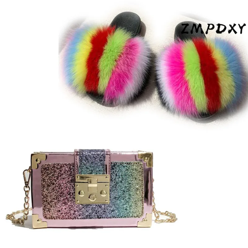 

Туфли женские, пушистые, с отделением из натурального Лисьего меха