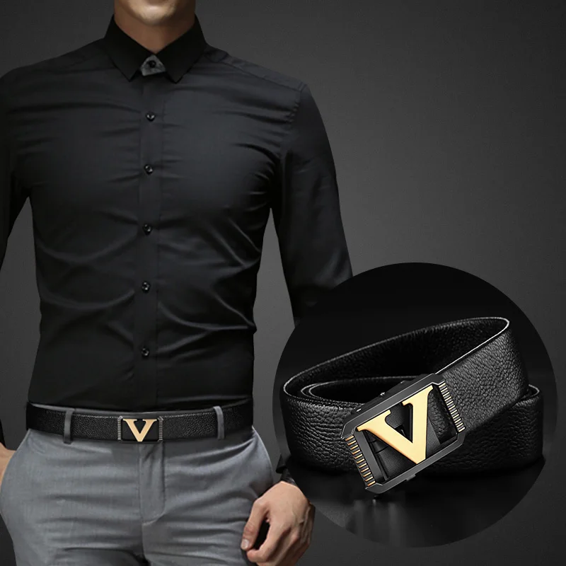 High quality Designer Belts Men  Fashion V Letter Luxury Famous Brand Genuine Leather Belt Men Classic Exquisite Waist Strap