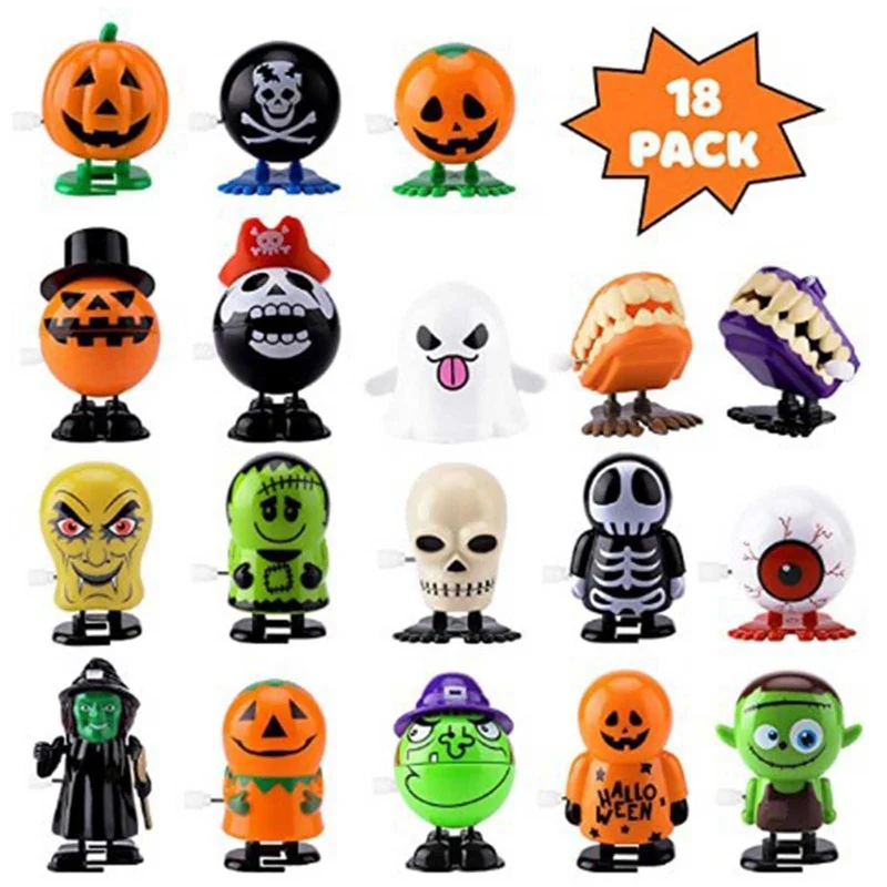 

18Pcs Or 12Pcs/Set Novelty Halloween Clockwork Toy Set Witch Skeleton Pumpkin Ghost Face Jumping Ghost Teeth Toy Halloween Toys
