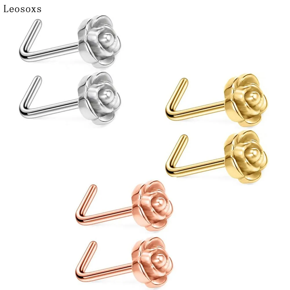 

Leosoxs 2pcs New Titanium Steel Rose Nose Studs Body Piercing Ear Studs