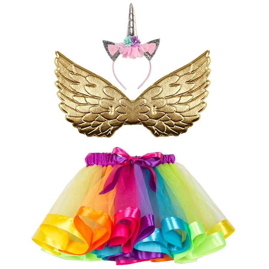 Kids Christmas Clothes New Year Girls Unicorn Costume for Girl Tutu Dress Wing Headband Children's Party Set | Детская одежда и