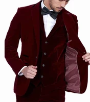 jeltonewin costume homme 2021 burgundy velvet mens groom dress tuxedos for wedding work wear formal terno masculino 3 pieces