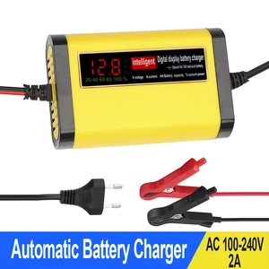 full automatic car battery charger 2a intelligent fast power charging digital display 3 stages lead acid agm gel battery charger free global shipping