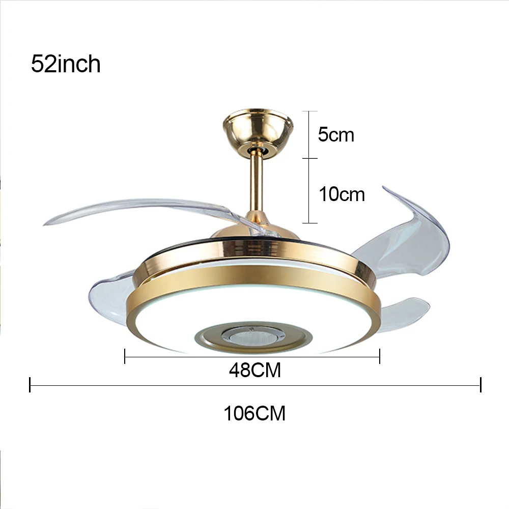 

Invisible Ceiling Fan Lights Remote Control Modern Lamps 42 inch bluetooth 3 color plafond sans lumiere Lighting Dining Bed room