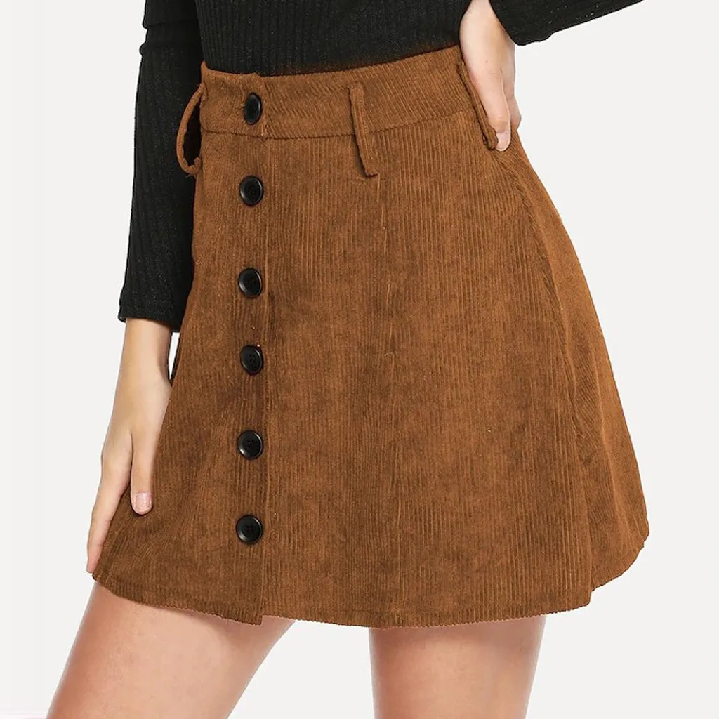Женская Вельветовая мини юбка летняя с высокой талией и пуговицами|Женские юбки|