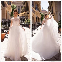 elegant chiffon a line bohemia wedding dresses 2022 long sleeves lace top sweep train summer beach wedding bridal gowns with lac