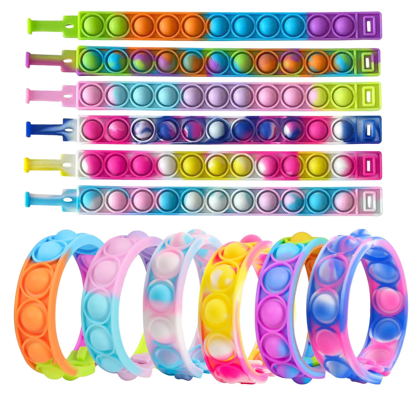 

6PCS Luminescent Fidget Toys Sensory Bracelet Push Bubble Simple Dimple Wristband Decompression Anti Stress Reliever Adult Kid