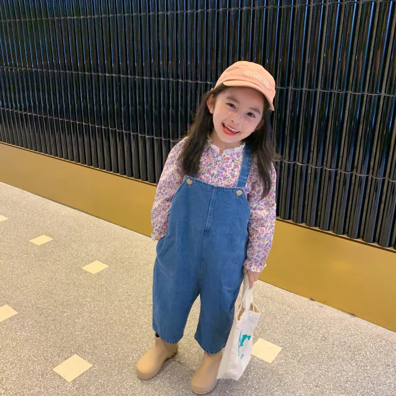 

Autumn New Arrival korean style cotton casual pure color loose denim suspender long pants for fashion cute baby girls and boys