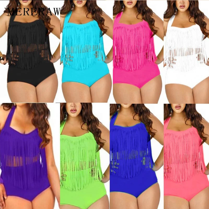 Новые импортные товары Высокая талия плюс жира бикини с кисточками Для женщин