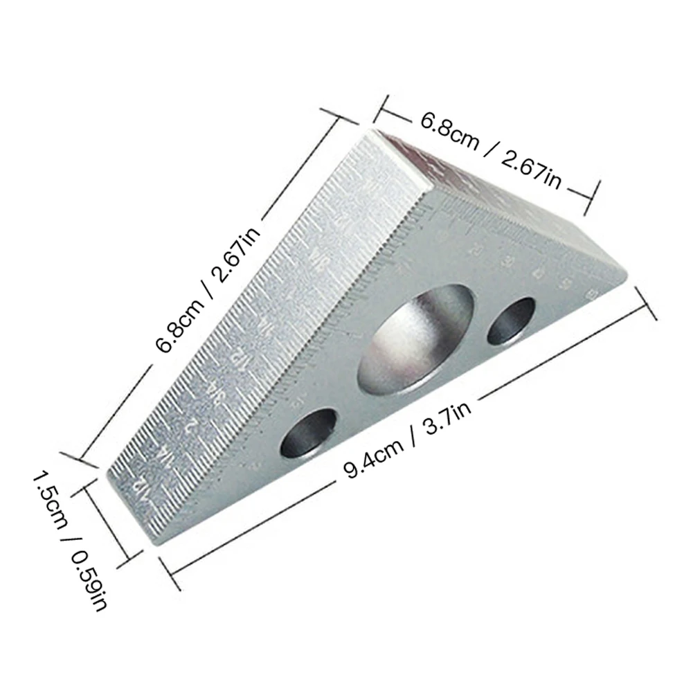 

45 Degree Aluminum Alloy Angle Ruler Inch Metric Triangle Ruler Carpenter's Workshop Woodworking Square Measuring Tools