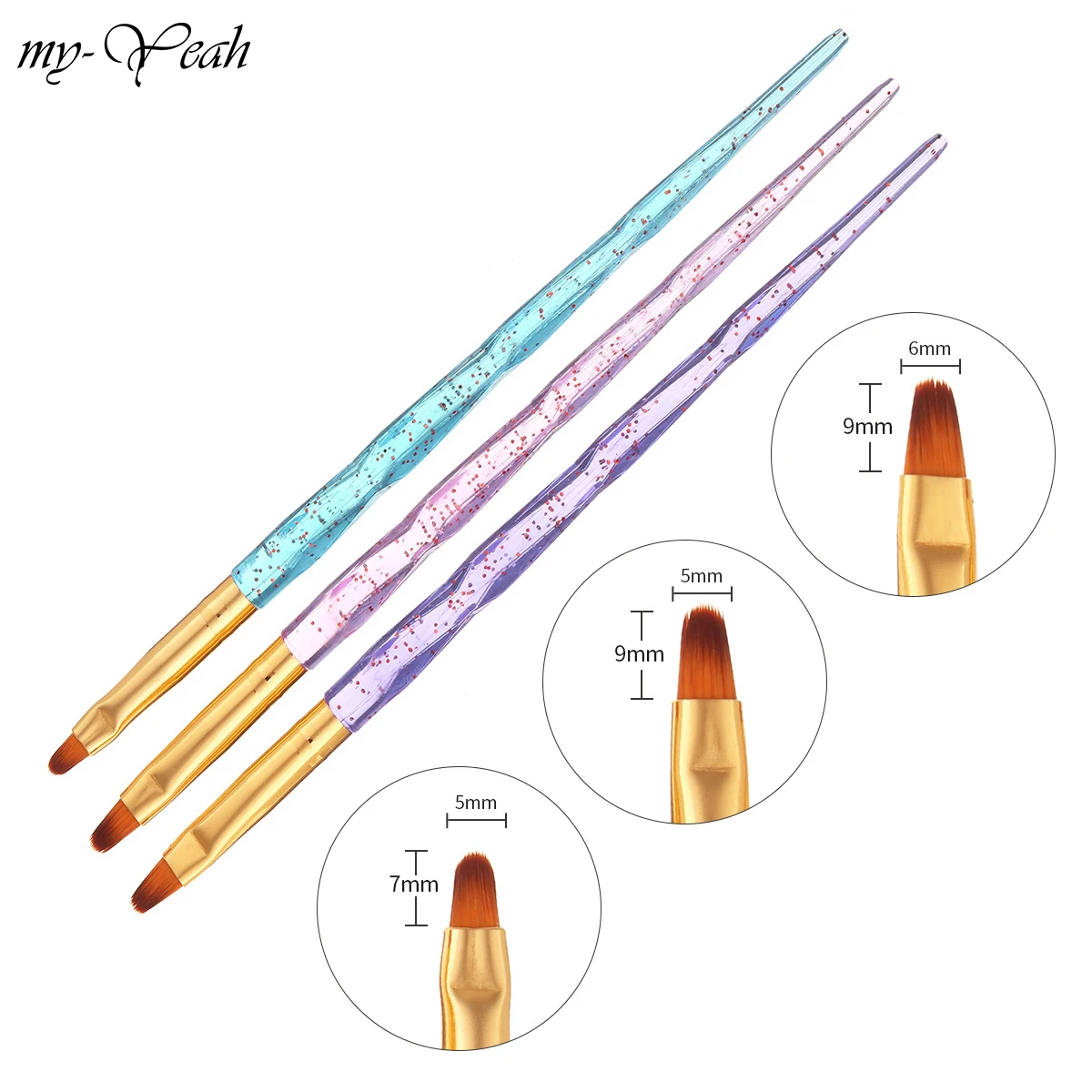 My-да 3 шт./компл. нейл-арта акрил УФ-гель для ногтей строитель кисть с украшением в