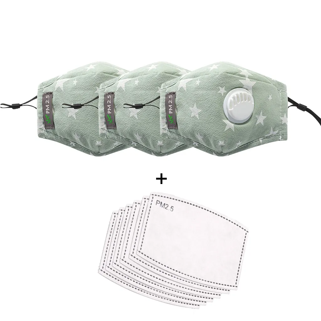 

Children 3PC Mask With 6PC Filters Cartoon animal star print Masks Reusable Washable Fashion Outdoor Riding Mask mascarillas D