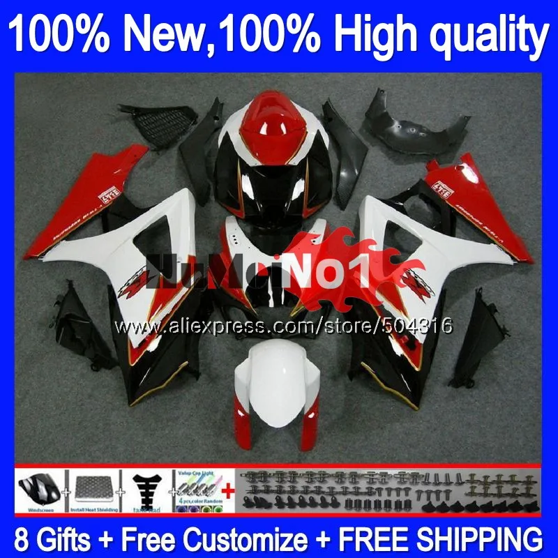 

Body For SUZUKI GSXR1000 K7 GSX-R1000 GSXR 1000 Red White 22MC.34 1000CC GSXR-1000 07 08 GSX R1000 2007 2008 07 08 Fairings