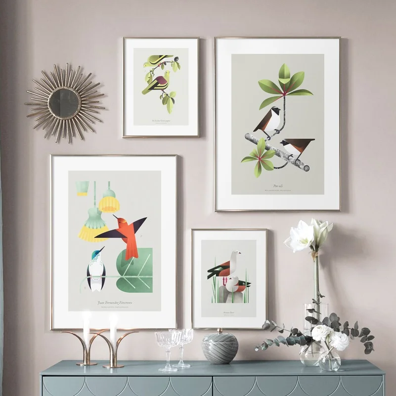 Птицы попугаи голубь цветочные листья скандинавские постеры и принты настенная
