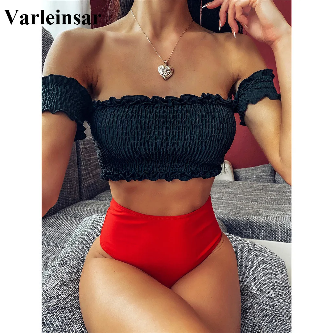 Новинка 2020 сексуальное Плиссированное бикини купальник с высокой талией женская