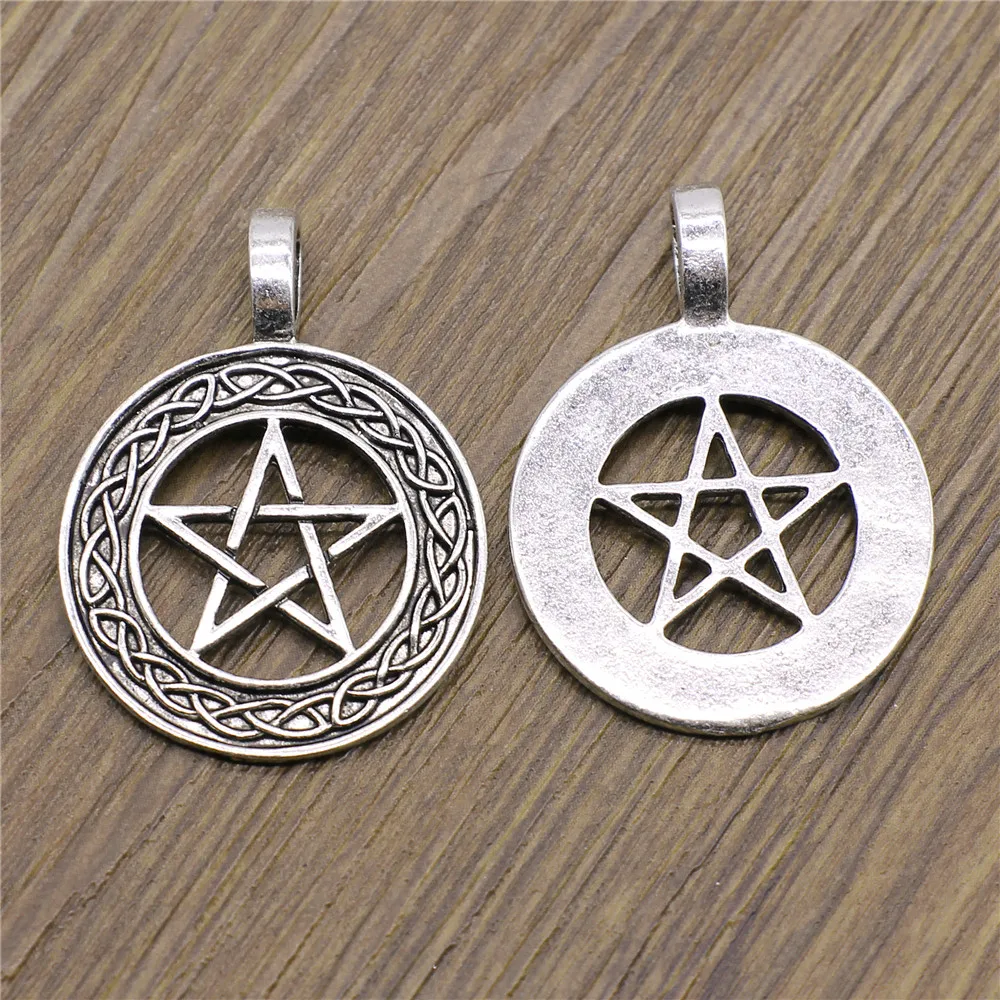 

WYSIWYG 2pcs/lot Jewelry Making DIY Handmade Craft Charms Antique Silver Color 28x37mm Pentagram Witchcraft Symbol Pendant