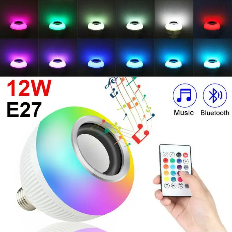 

Беспроводсветодиодный Bluetooth светодиодсветильник лампа E27 с динамиком, RGB 12 Вт, лампа для воспроизведения музыки с дистанционным управлением...