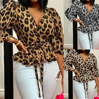 2021 large personalized v neck long sleeve loose leopard print top womens wear