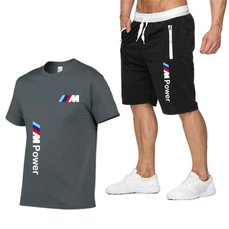 

2021 Men's Fitness Sports T-Shirt Jogging Shirt Short-Sleeved Men Clothing BMW Tops Sports Leisure Quick-Drying Sets