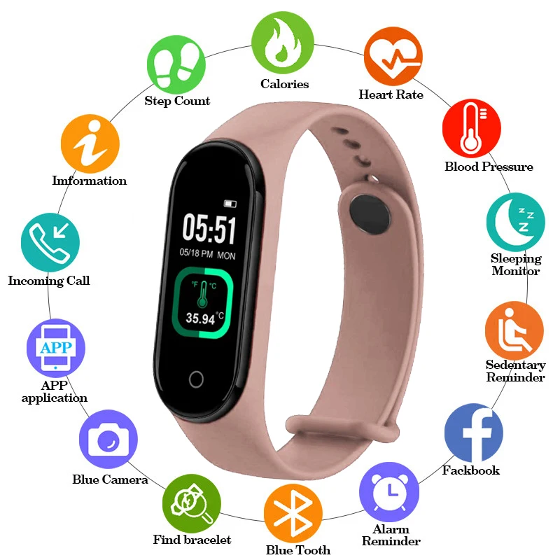 

Reloj M4pro Thermometer Smart Watch Men Women Fitness Tracker Watch Fit Heart Rate Blood Pressure Monitor M4 Smartwatch 2021