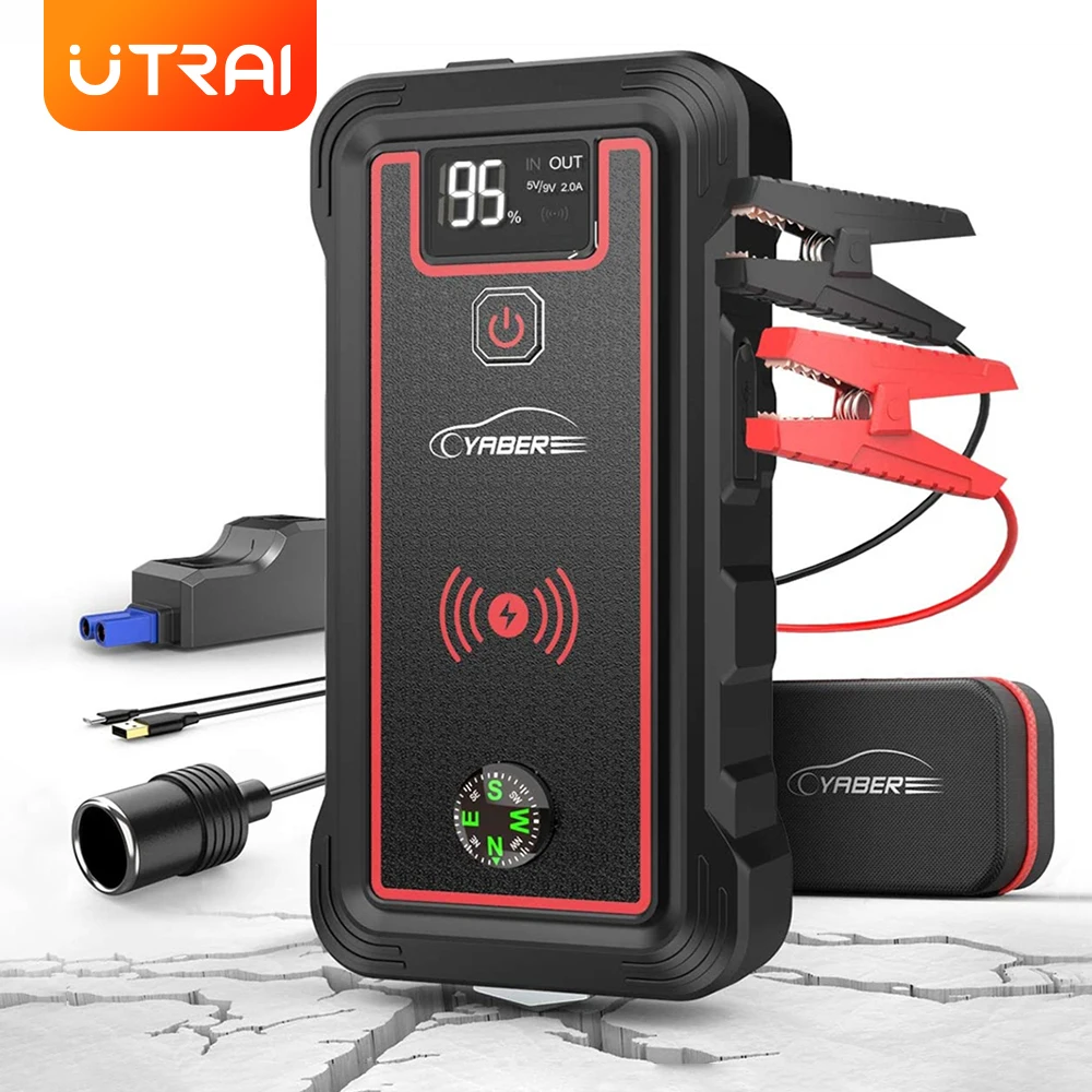 Скачок стартер 2500A 23800mAh банк питания Беспроводное зарядное устройство ЖК экран