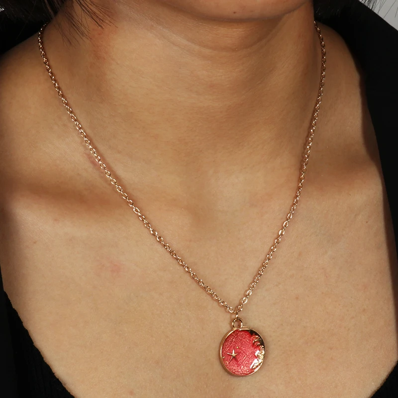 Цепочка Женская эмалированная с подвесками в виде месяца и звезд|Колье| |