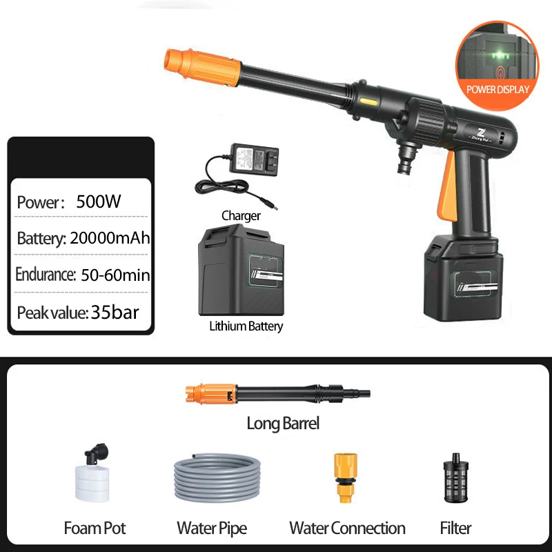 Electric Car Washer Gun 21V Wireless High Pressure Cleaner Foam Nozzle For Auto Cleaning Care Cordless Protable Wash Spray | Автомобили и