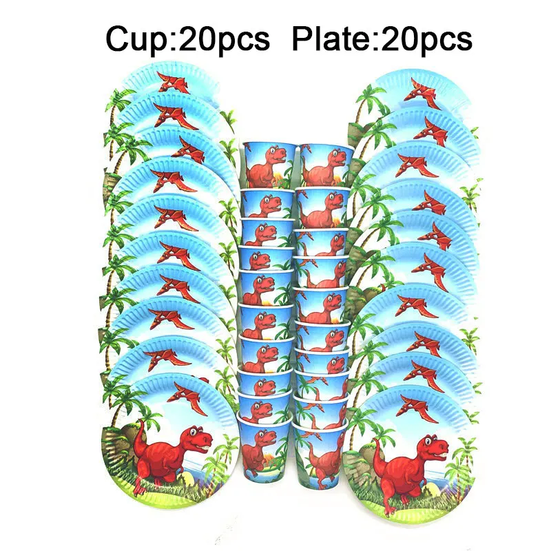 

40PCS/LOT Red Dinosaur Theme Cartoon Party Set Disposable Tableware Plates Cups Napkins Banner Baby Shower Party Decor Supplies