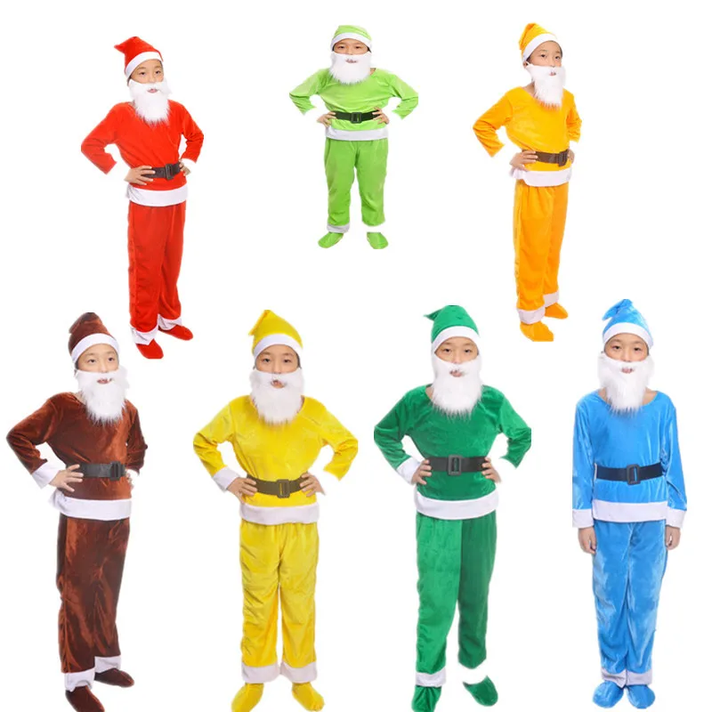 

Cosplay children's Santa Claus costume Christmas Elf uniform seven colors Snow White and the Seven Dwarfs uniform kids costumes