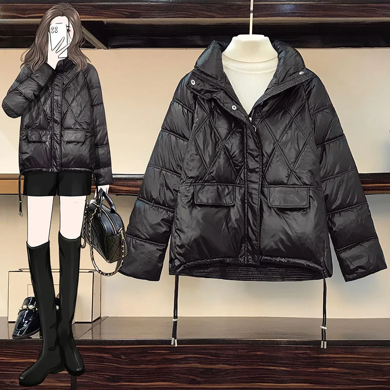 Cotton Coat Women's Winter New Thick Black Down Cotton Jackets Loose Casual Temperament Padded Jacket Female Clothing