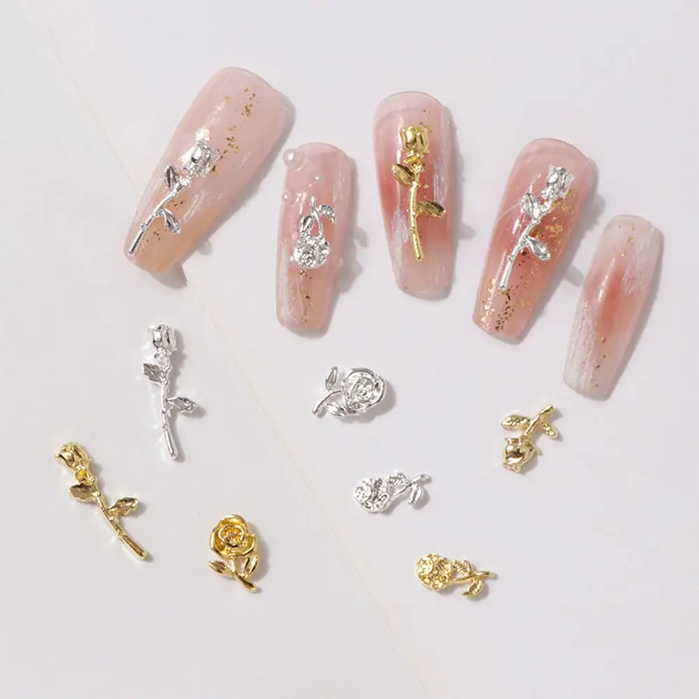 

Flowers Glitter Silver Nail Flowers Decoration 3D Manicure Accessoires Rose Nail Art Decorations Gold Rose Nail Charm