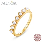 ALLNOEL, цельные кольца из стерлингового серебра для женщин, синтетический жемчуг, настоящая позолота, роскошные обручальные свадебные элегантные ювелирные украшения