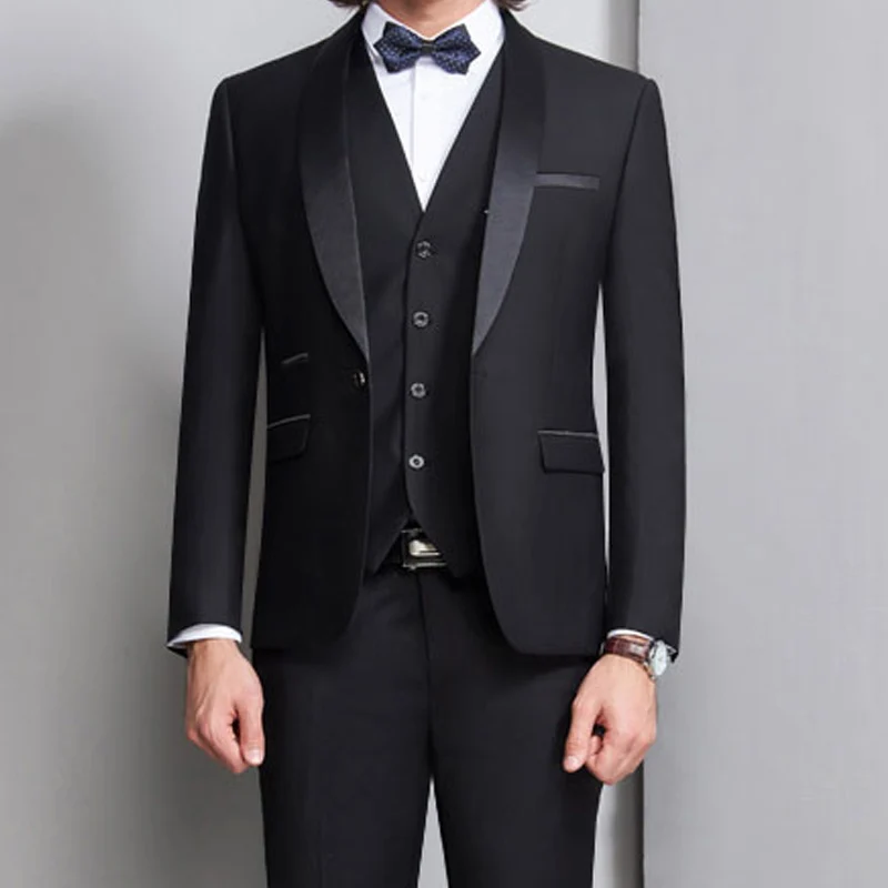 

Black Groom Tuxedo for Wedding Prom Men Suits 3 Piece Smoking Formal Slim Fit Ceremony Male Clothes Set Vest Jacket Pants